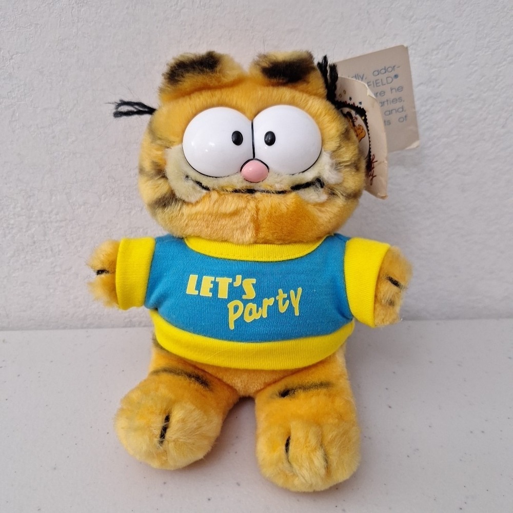 VTG 1981 DAKIN Garfield The Cat "LET'S PARTY" Plush Stuffed  Toy‎ 7" NWT